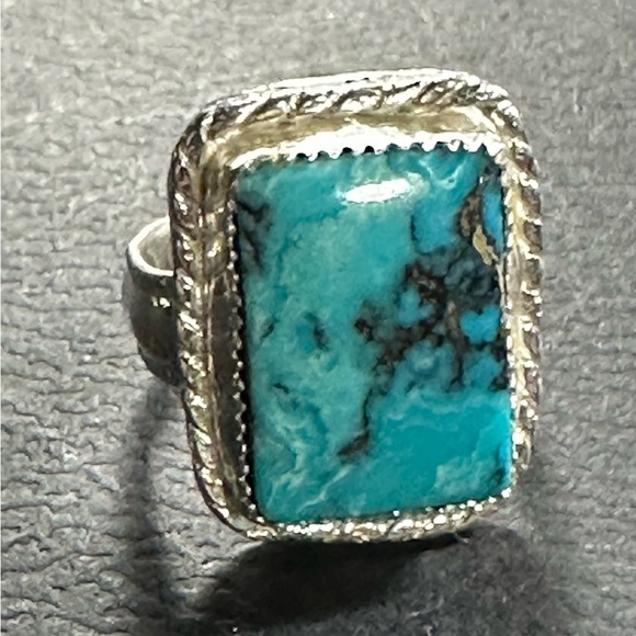 Sterling silver natural blue diamond turquoise ring